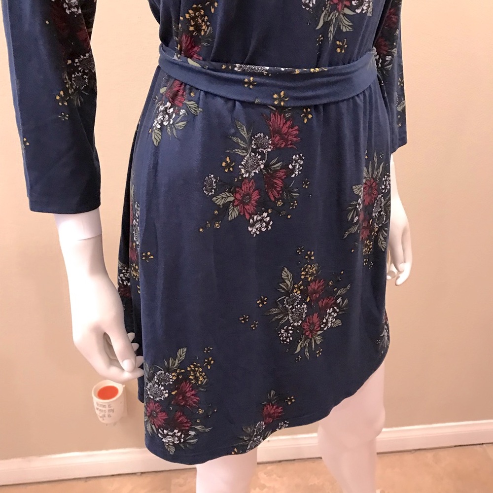 Dark Blue Floral Mini Dress Size XL - Picture 9 of 16